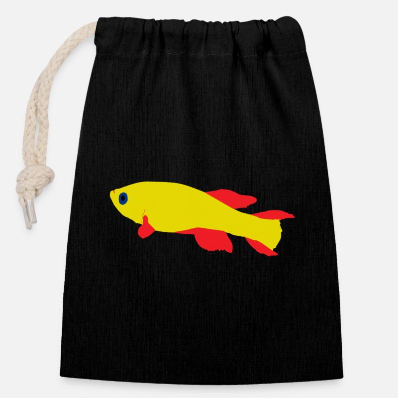 Killifish Rouge et Jaune - Sac cadeau en coton avec cordon (14 x 20 cm) - noir