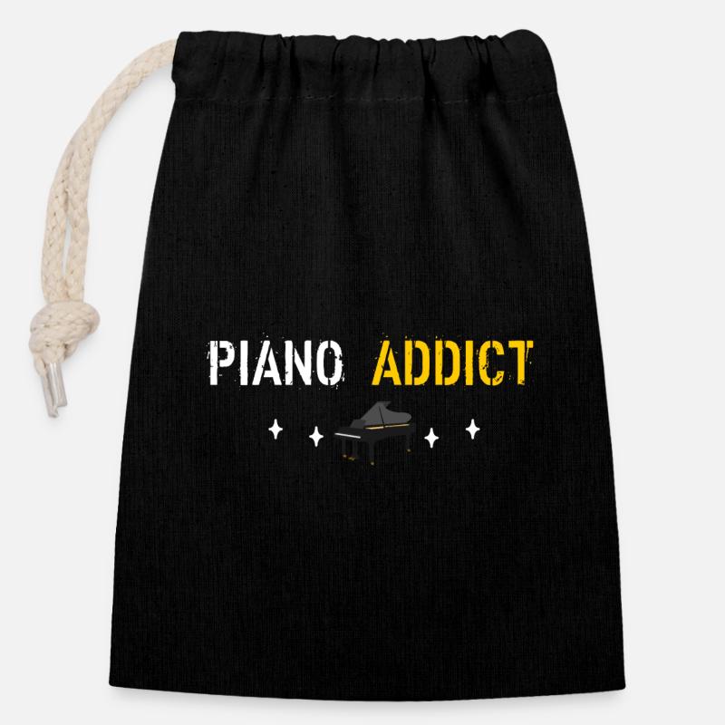Piano addict - Sac cadeau en coton avec cordon (14 x 20 cm) - noir