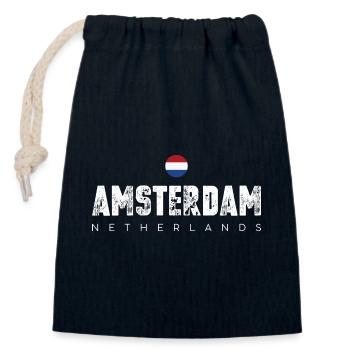 Amsterdam Bold Distressed Typography - Closable cotton gift bag (14x20cm) - navy - Front