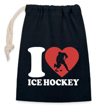 I Love Ice Hockey - Herz - Hobby - Verschließbarer Geschenkbeutel aus Baumwolle (14x20cm) - Navy - Vorne
