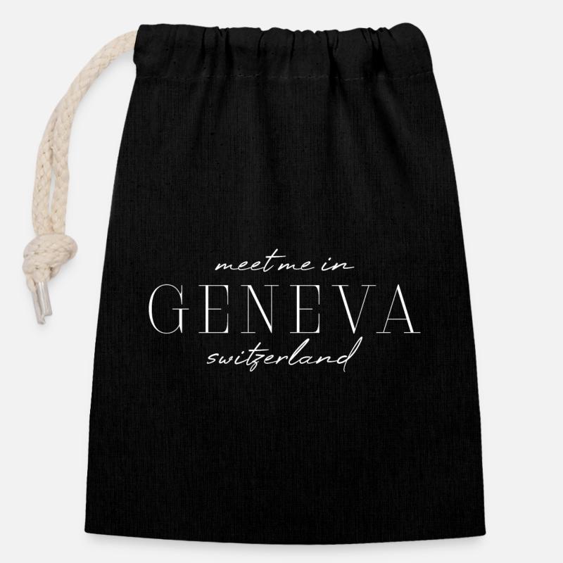 Genève Style Style T-shirt design - Sac cadeau en coton avec cordon (14 x 20 cm) - noir
