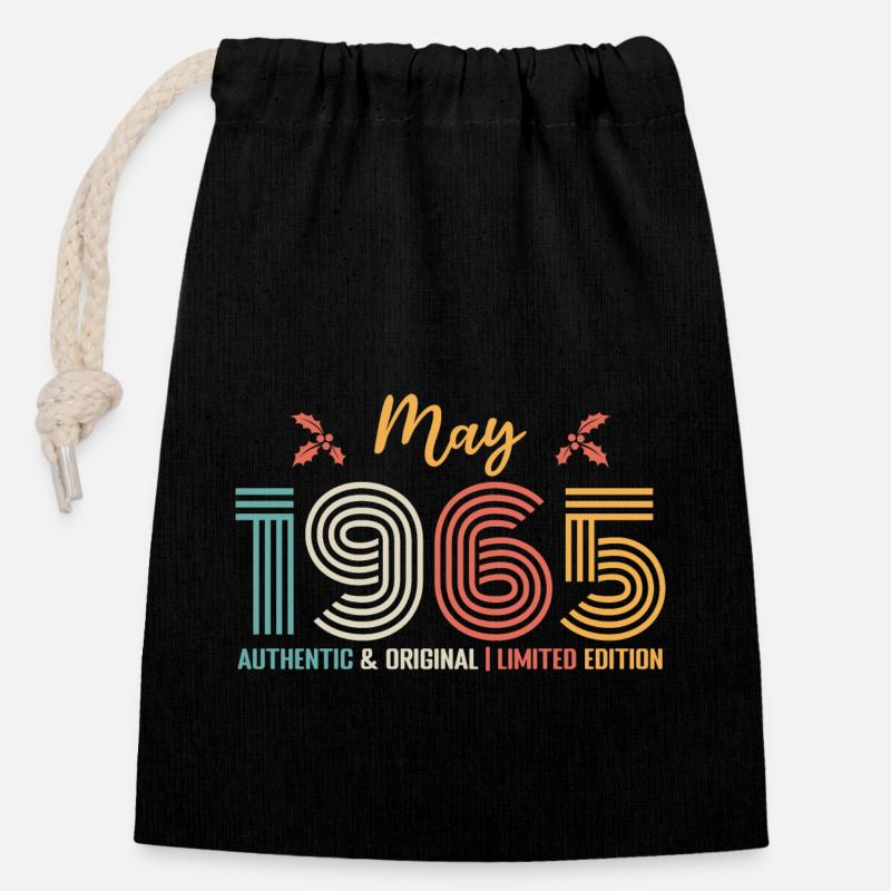 May 1965 Retro May 1965 Anniversary - Closable cotton gift bag (14x20cm) - black