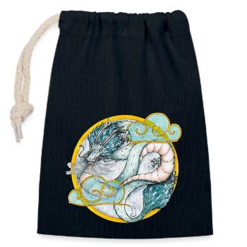 Dragon and Clouds - Closable cotton gift bag (14x20cm) - navy - Front