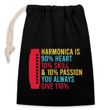 Funny Harmonica Player Heart Skill Passion - Verschließbarer Geschenkbeutel aus Baumwolle (14x20cm) - Schwarz - Vorne