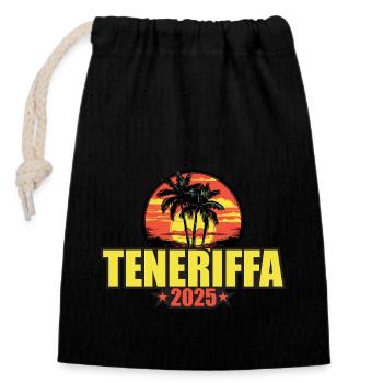 Tenerife 2025 Vacances Palmiers Coloré - Sac cadeau en coton avec cordon (14 x 20 cm) - noir - Devant