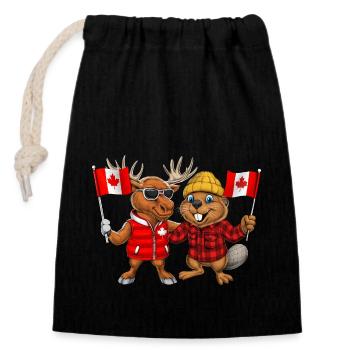 Castor et orignal canadiens - Sac cadeau en coton avec cordon (14 x 20 cm) - noir - Devant