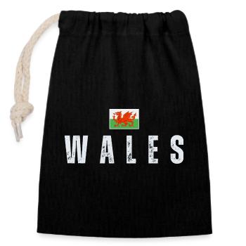 Flagge von Wales, ich liebe Wales - Verschließbarer Geschenkbeutel aus Baumwolle (14x20cm) - Schwarz - Vorne