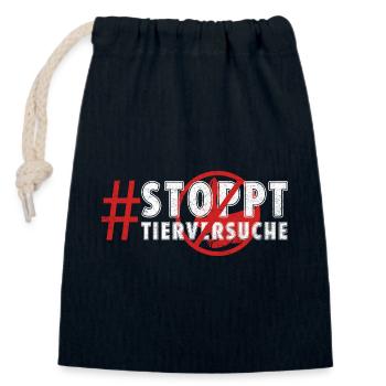 Tierschutz STOPPT TIERVERSUCHE LUSTIG - Verschließbarer Geschenkbeutel aus Baumwolle (14x20cm) - Navy - Vorne