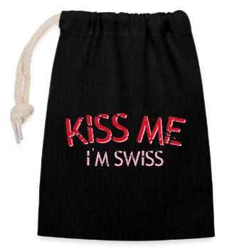 Embrasse-moi je suis suisse - Sac cadeau en coton avec cordon (14 x 20 cm) - noir - Devant