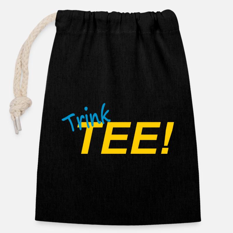 TRINK TEE! - Verschließbarer Geschenkbeutel aus Baumwolle (14x20cm) - Schwarz