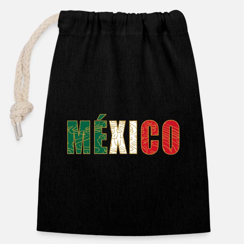 Mexique - Sac cadeau en coton avec cordon (14 x 20 cm) - noir
