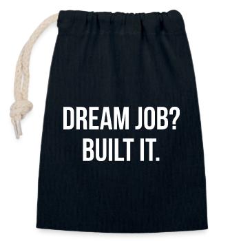 DREAM JOB? BUILT IT. | Greyline Official - Closable cotton gift bag (14x20cm) - navy - Front
