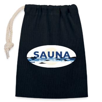 Sauna Finlande - Sac cadeau en coton avec cordon (14 x 20 cm) - bleu marine - Devant