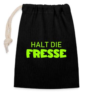 Halt die Fresse - Cooler Spruch - Verschließbarer Geschenkbeutel aus Baumwolle (14x20cm) - Schwarz - Vorne