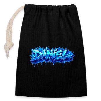 Graffiti  DANIEL Prénom cadeau idéal imprimable  - Sac cadeau en coton avec cordon (14 x 20 cm) - noir - Devant