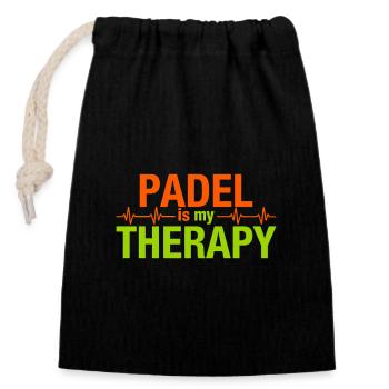 Padel est ma thérapie Heartbeat Sport Statement - Sac cadeau en coton avec cordon (14 x 20 cm) - noir - Devant