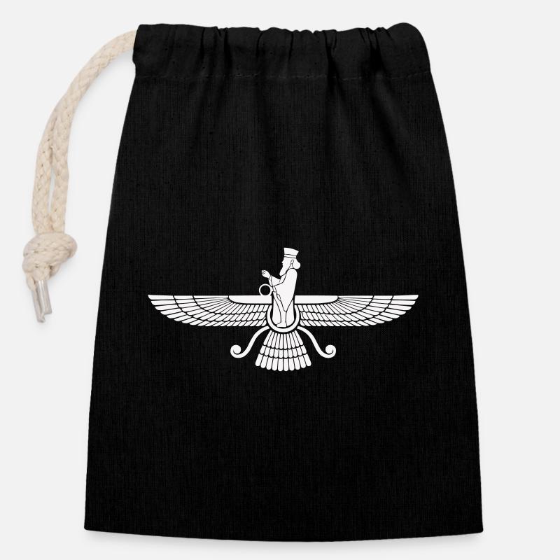 Faravahar Flügelsymbol Persien - Verschließbarer Geschenkbeutel aus Baumwolle (14x20cm) - Schwarz