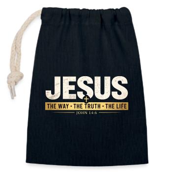 Verset biblique de Jésus, La voie de la vérité, la vie - Sac cadeau en coton avec cordon (14 x 20 cm) - bleu marine - Devant