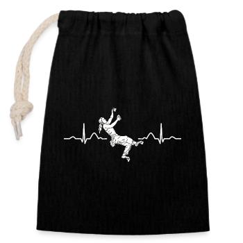 Boulderer heartbeat Bouldering Bouldering - Closable cotton gift bag (14x20cm) - black - Front