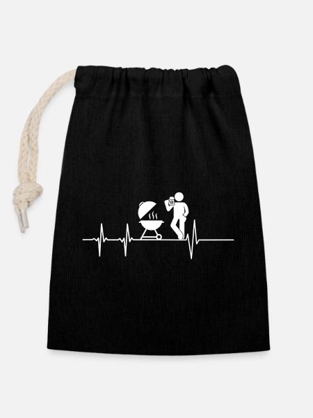 Heartbeat Grillshirt Mann - Verschließbarer Geschenkbeutel aus Baumwolle (14x20cm) - Schwarz