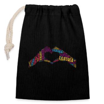 LGBTQIA+ T-Shirt Hände Herzform Wort LGBT - Verschließbarer Geschenkbeutel aus Baumwolle (14x20cm) - Schwarz - Vorne