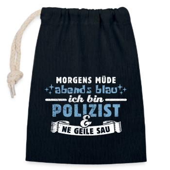 Morgens müde, abends blau - Polizist - Verschließbarer Geschenkbeutel aus Baumwolle (14x20cm) - Navy - Vorne