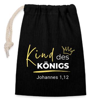 Kind des Königs - Johannes 1:12 - Verschließbarer Geschenkbeutel aus Baumwolle (14x20cm) - Schwarz - Vorne