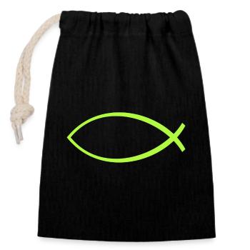 Ichtus fish apple green - Closable cotton gift bag (14x20cm) - black - Front