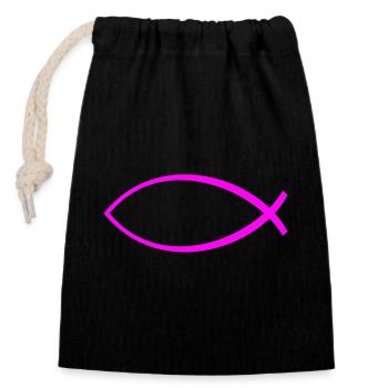 Ichtus fish solid pink - Closable cotton gift bag (14x20cm) - black - Front