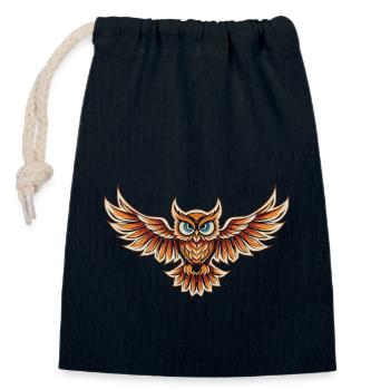 Hibou tribal : lien artistique avec la nature - Sac cadeau en coton avec cordon (14 x 20 cm) - bleu marine - Devant