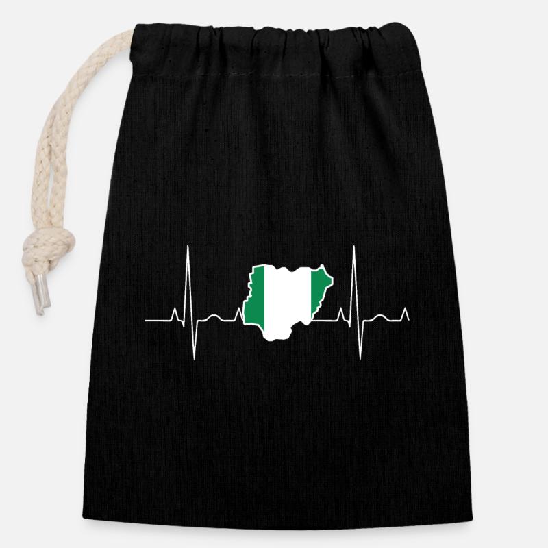 Nigeria Herzschlag - Verschließbarer Geschenkbeutel aus Baumwolle (14x20cm) - Schwarz