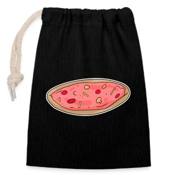 Pizza Motiv Sticker - Verschließbarer Geschenkbeutel aus Baumwolle (14x20cm) - Schwarz - Vorne