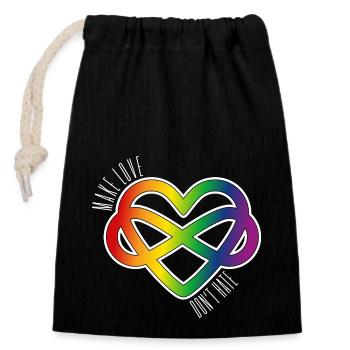 Polyamory Heart: Make Love & Don't Hate (white) - Closable cotton gift bag (14x20cm) - black - Front