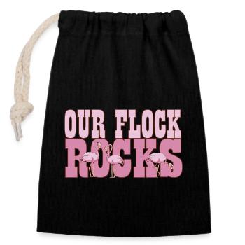 Flamingo Our Flock Rocks Family Summer Vacation - Verschließbarer Geschenkbeutel aus Baumwolle (14x20cm) - Schwarz - Vorne
