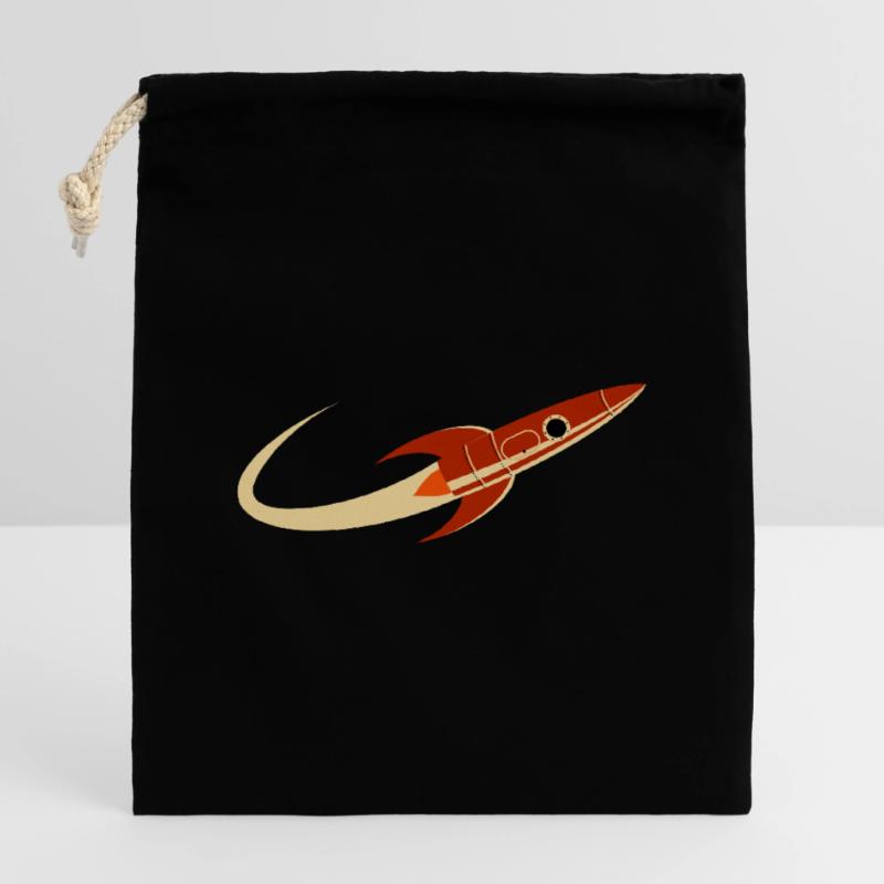 Fusée spatiale rouge Sac cadeau en coton avec cordon (14 x 20 cm)