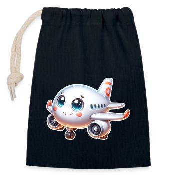 Avion - Sac cadeau en coton avec cordon (14 x 20 cm) - bleu marine - Devant