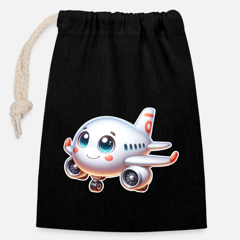 Airplane - Closable cotton gift bag (14x20cm) - black
