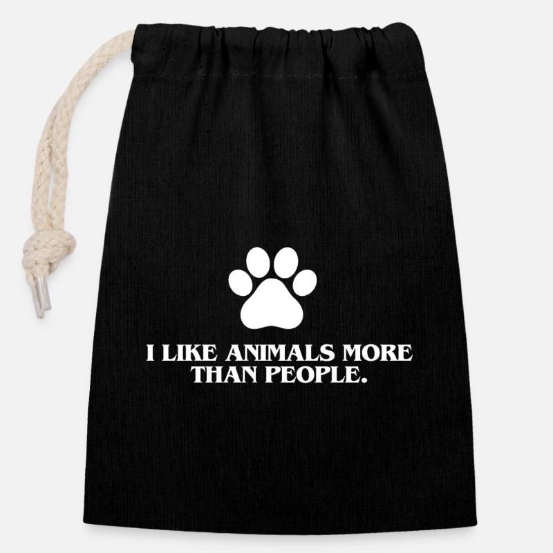 I like animals more than people - Closable cotton gift bag (14x20cm) - black