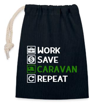 Work, Save, Caravan, Repeat - Camping Spruch - Verschließbarer Geschenkbeutel aus Baumwolle (14x20cm) - Navy - Vorne