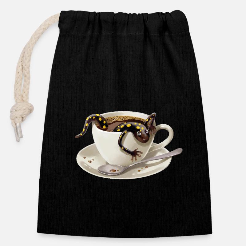Coffee Salamander 3 - Closable cotton gift bag (14x20cm) - black