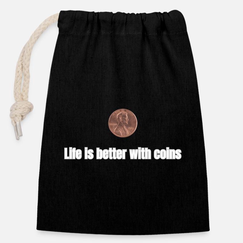 Life is better with Coins - Closable cotton gift bag (14x20cm) - black
