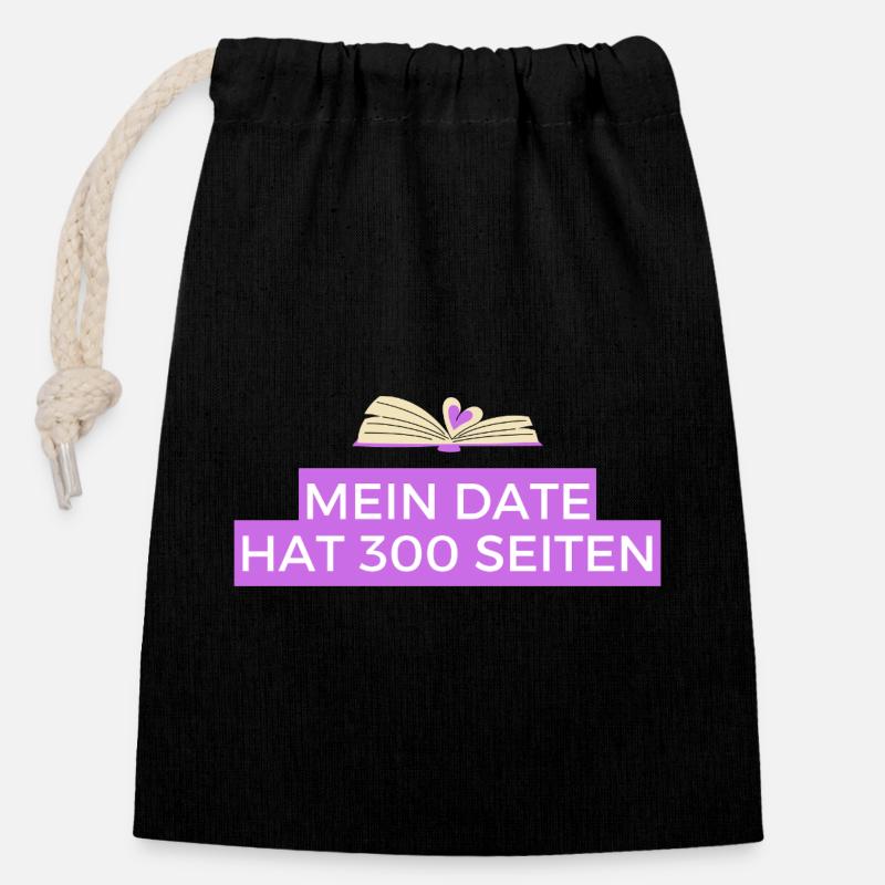 My date has 300 pages - Closable cotton gift bag (14x20cm) - black