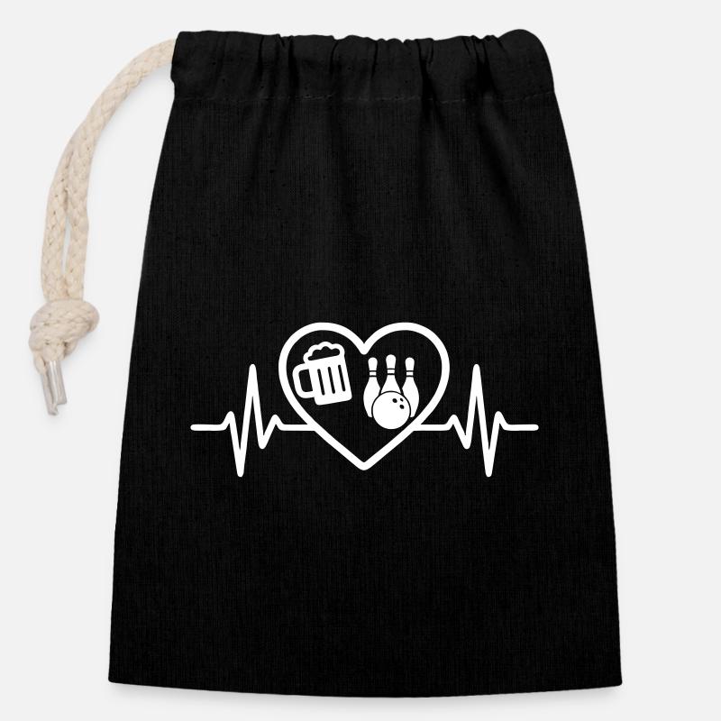 Heart Beer Bowling-Humor - Verschließbarer Geschenkbeutel aus Baumwolle (14x20cm) - Schwarz