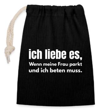 Ich liebe es, wenn meine Frau parkt – Auto Humor - Verschließbarer Geschenkbeutel aus Baumwolle (14x20cm) - Schwarz - Vorne