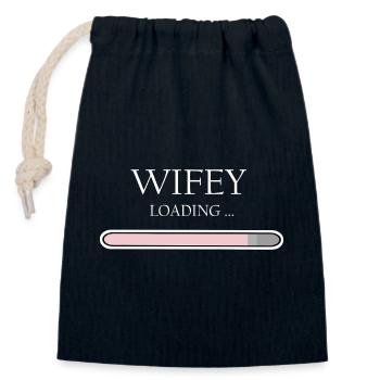 Chargement de la femme Progression, fiançailles et mariage - Sac cadeau en coton avec cordon (14 x 20 cm) - bleu marine - Devant