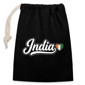 India Script with Flag Heart Patriotic - Closable cotton gift bag (14x20cm) - black - Front