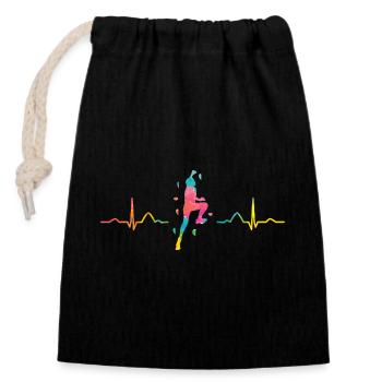 Boulderer heartbeat Bouldering Bouldering - Closable cotton gift bag (14x20cm) - black - Front