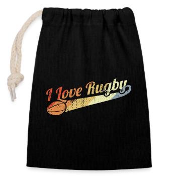 I love rugby - Closable cotton gift bag (14x20cm) - black - Front
