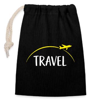 Travel Typo mit Flugzeugkreis - Verschließbarer Geschenkbeutel aus Baumwolle (14x20cm) - Schwarz - Vorne