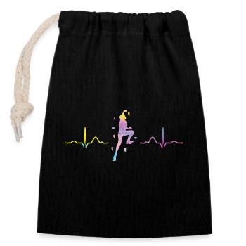Boulderer heartbeat Bouldering Bouldering - Closable cotton gift bag (14x20cm) - black - Front